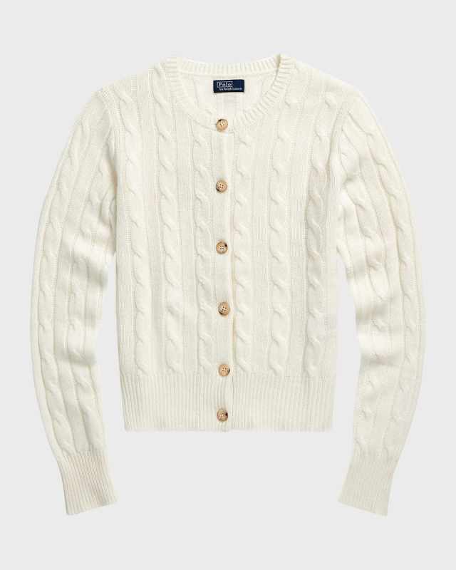 Cable-Knit Cashmere Crewneck Cardigan