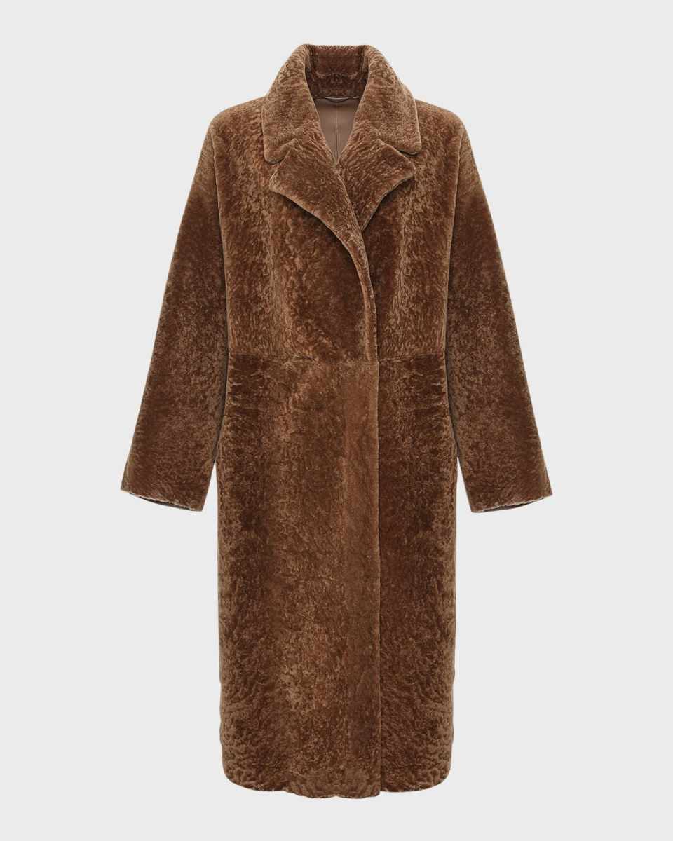Reversible Textured Lamb Shearling Long Coat