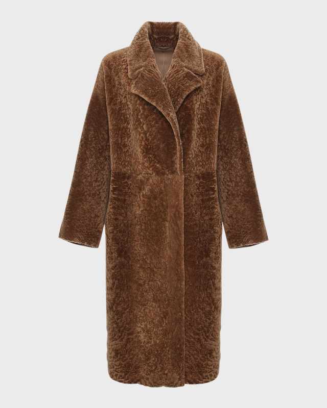 Reversible Textured Lamb Shearling Long Coat