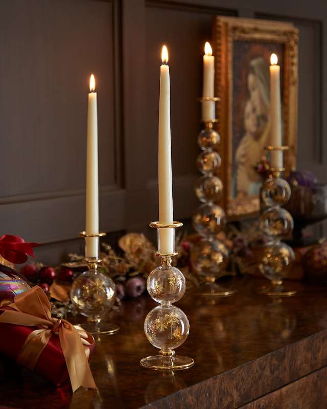 Gold Cut Candle Holder, 9"