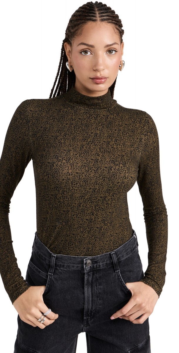 Scotch & Soda All Over Printed Mockneck Long Sleeved Shirt LEOPARD SPOT GREEN