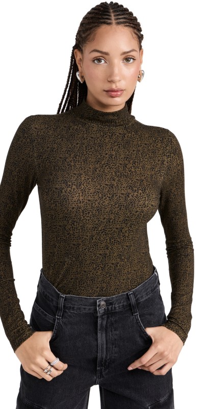 Scotch & Soda All Over Printed Mockneck Long Sleeved Shirt LEOPARD SPOT GREEN