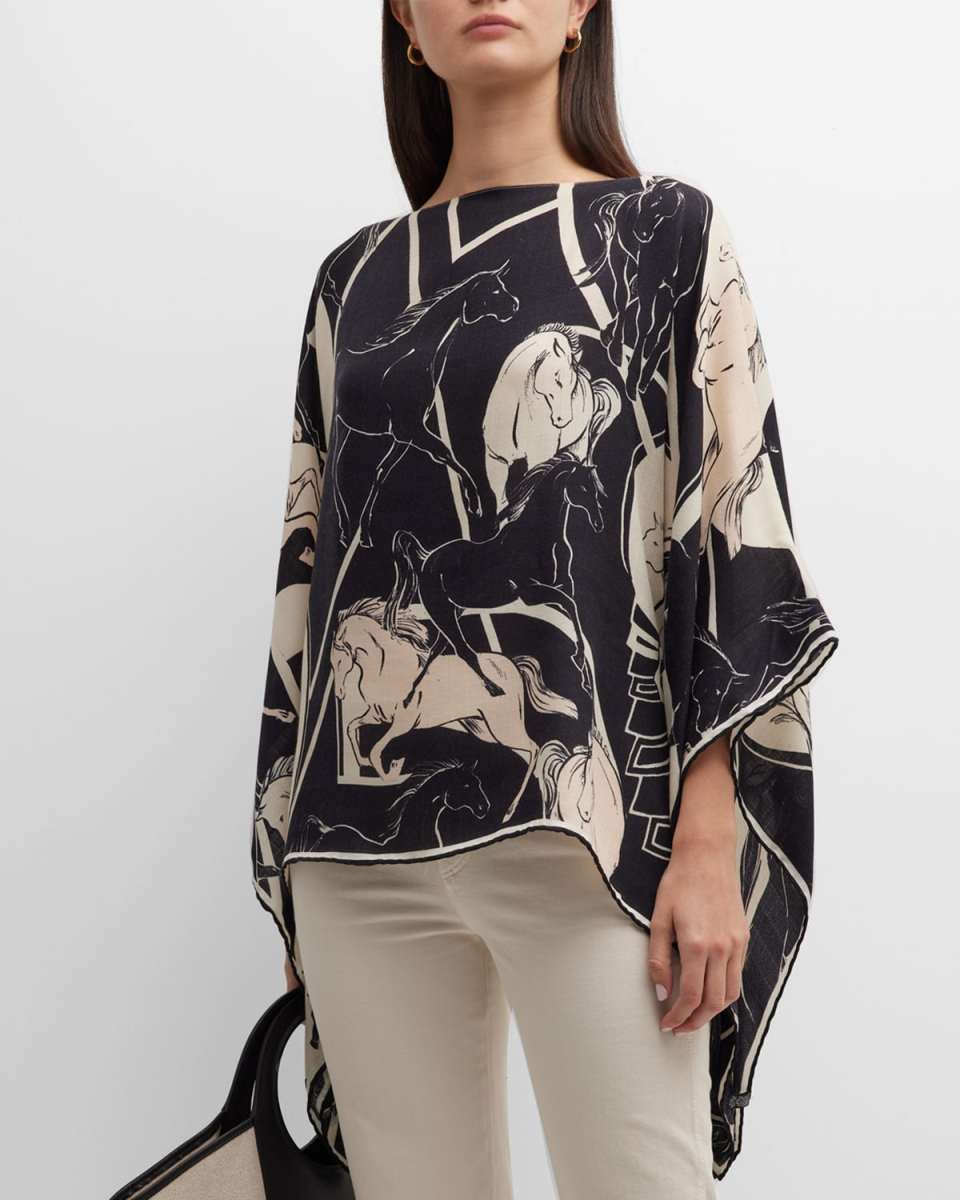 Black Galloping Cashmere-Blend Poncho