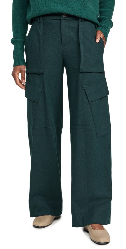 Vince Flannel Wide Leg Raver Pants Sea Onyx
