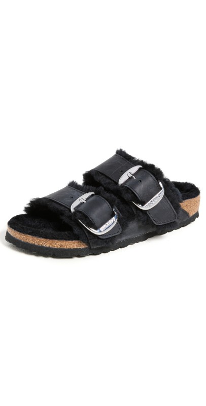 Birkenstock Arizona Big Buckle Shearling Sandals Black/Black