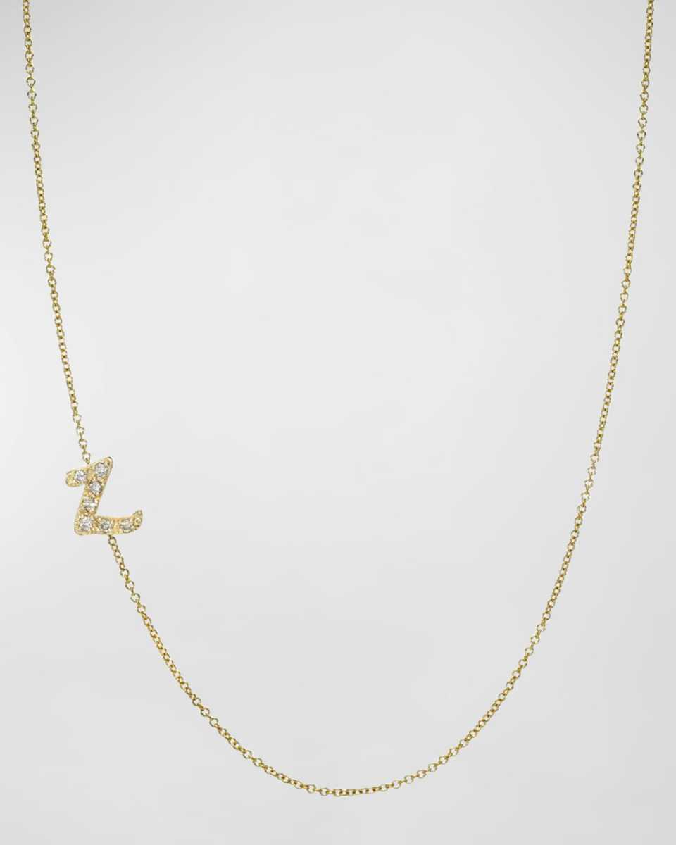 14K Gold Diamond Mini Script Initial Pendant Necklace