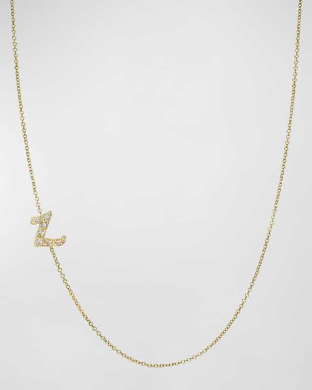 14K Gold Diamond Mini Script Initial Pendant Necklace