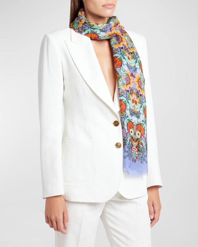 Floral Cashmere-Blend Scarf