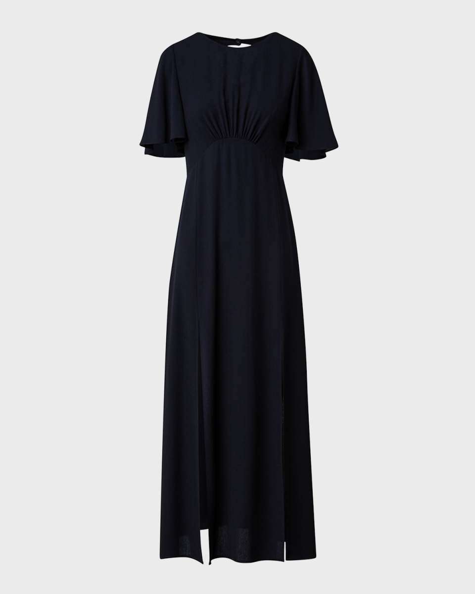 Moss Crepe Midi Dress with Half Circle Waistline