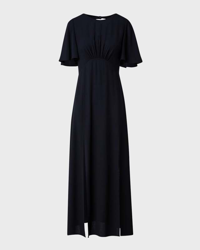 Moss Crepe Midi Dress with Half Circle Waistline