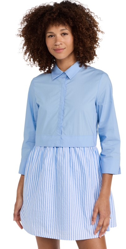 English Factory Stripe Contrast Shirt Mini Dress Powder Blue