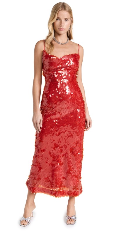 BARDOT Karina Sequin Midi Dress Fire Red