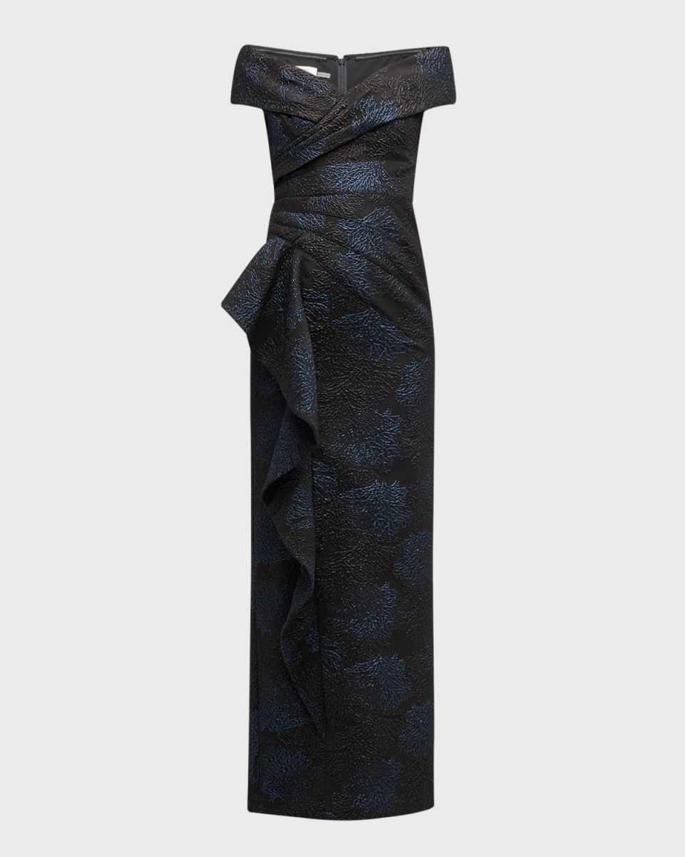 Off-Shoulder Jacquard Column Gown