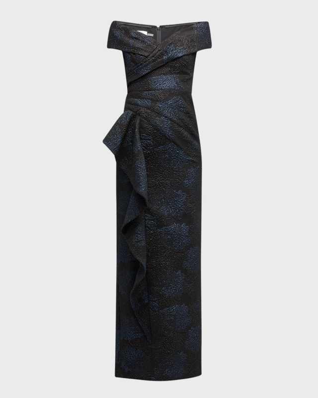 Off-Shoulder Jacquard Column Gown