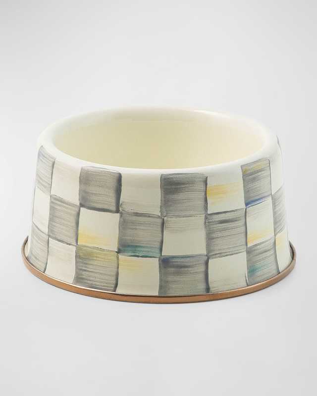 Sterling Check Enamel Pet Dish, Medium