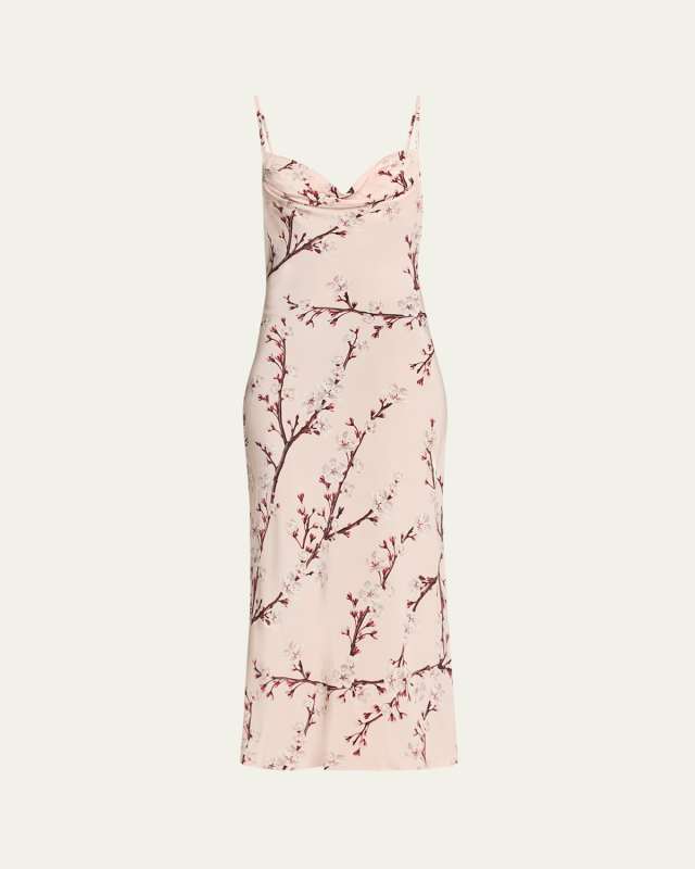 Cherry Blossom Leather Midi Dress
