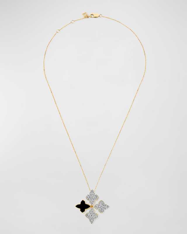 18K Yellow Gold Piano Black Stardust Necklace, 16-18"L
