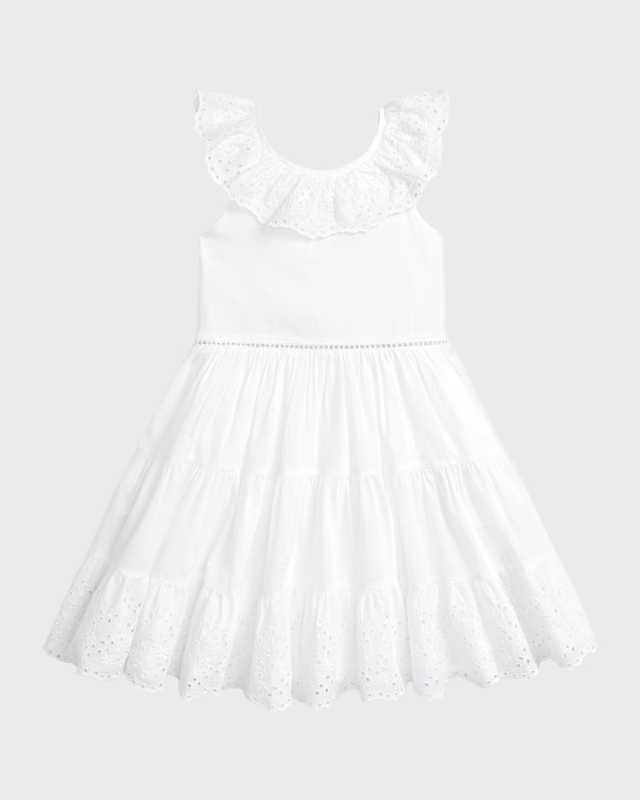 Girl's Eyelet Trim Day Dress, Size 2-6X