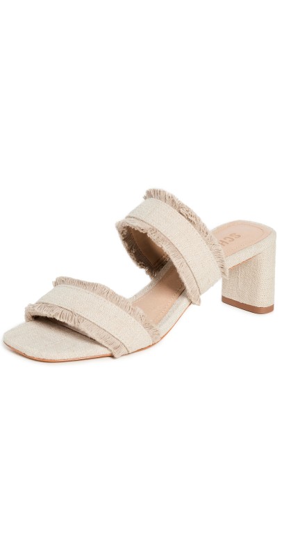 Schutz Amely Mid Block Sandals Oyster