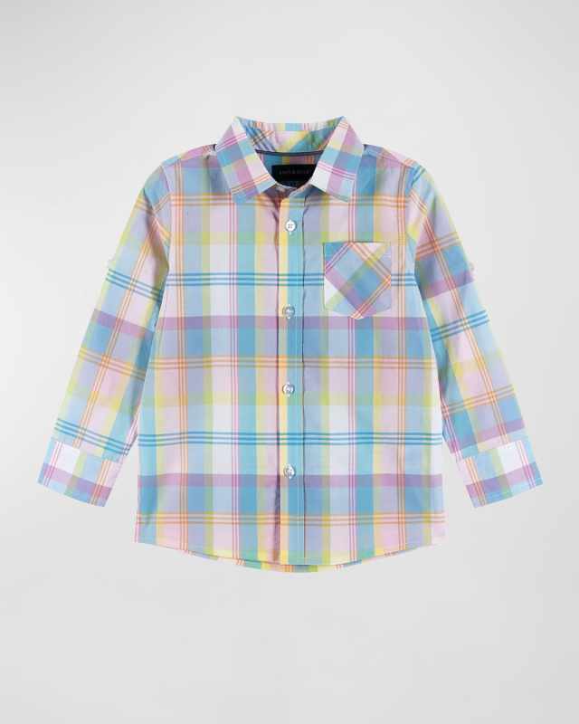 Boy's Pastel Plaid-Print Button Down Shirt, Size 2T-8