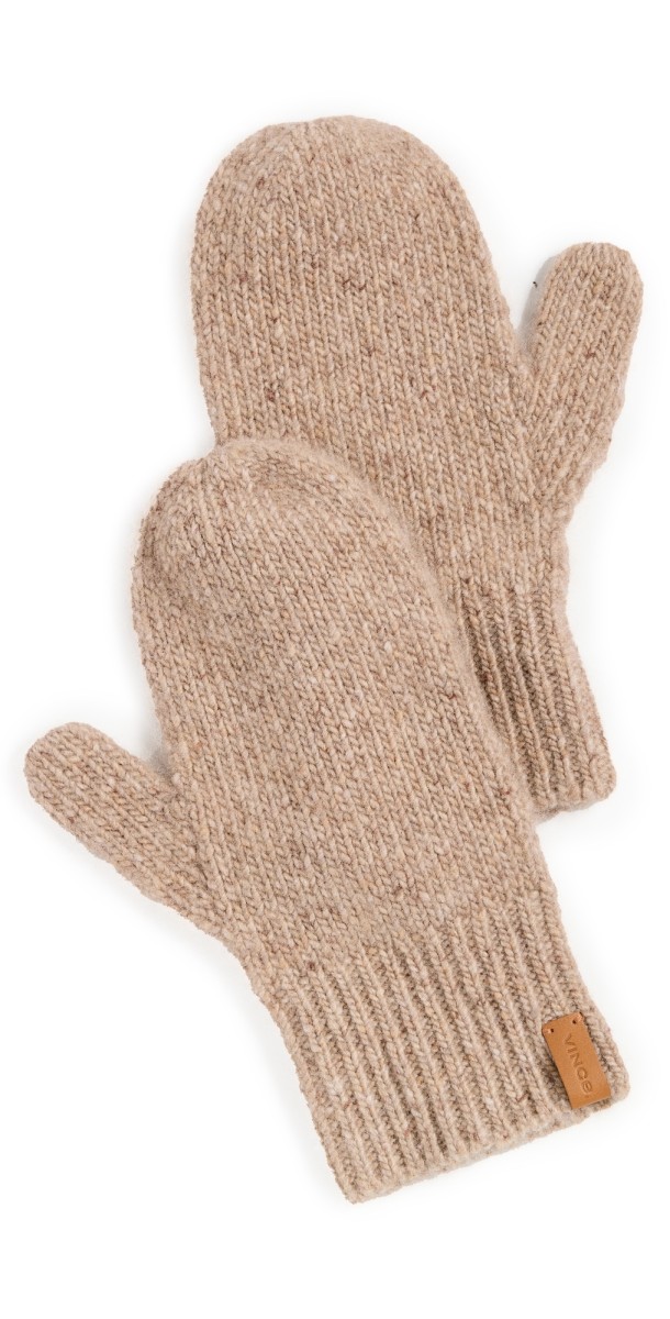 Vince Cashmere Donegal Mittens Camel