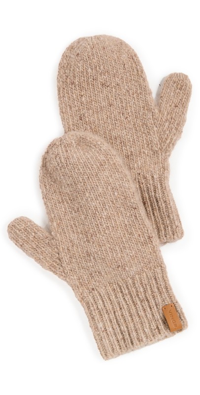 Vince Cashmere Donegal Mittens Camel