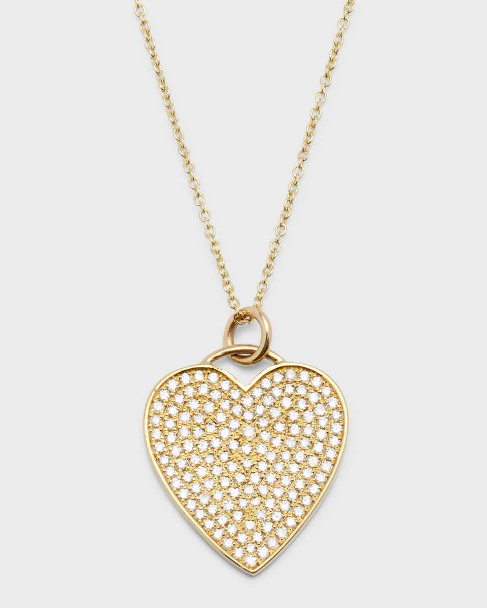 Yellow Gold Pave Diamond Heart Pendant Necklace