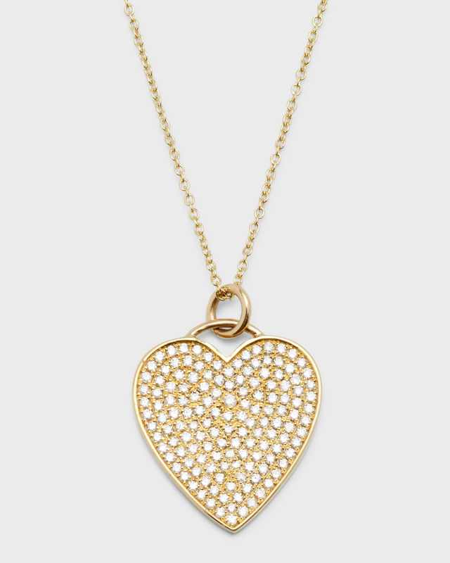 Yellow Gold Pave Diamond Heart Pendant Necklace