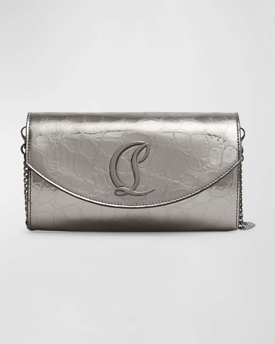 Loubi54 Wallet on Chain in Croc-Embossed Leather