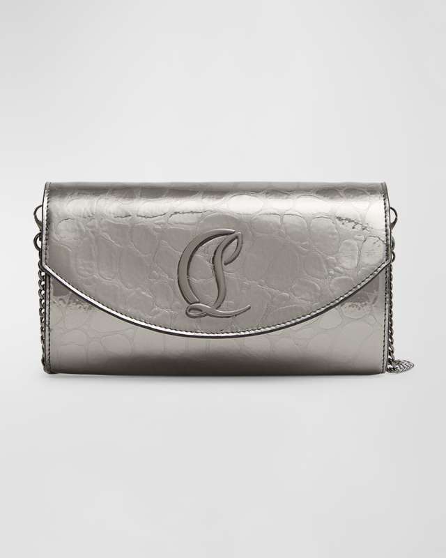 Loubi54 Wallet on Chain in Croc-Embossed Leather