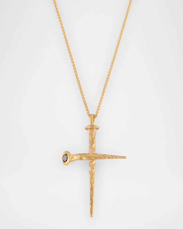 FORGED TRANSCENDENCE 18K Yellow Gold and Black Diamond Cross Pendant