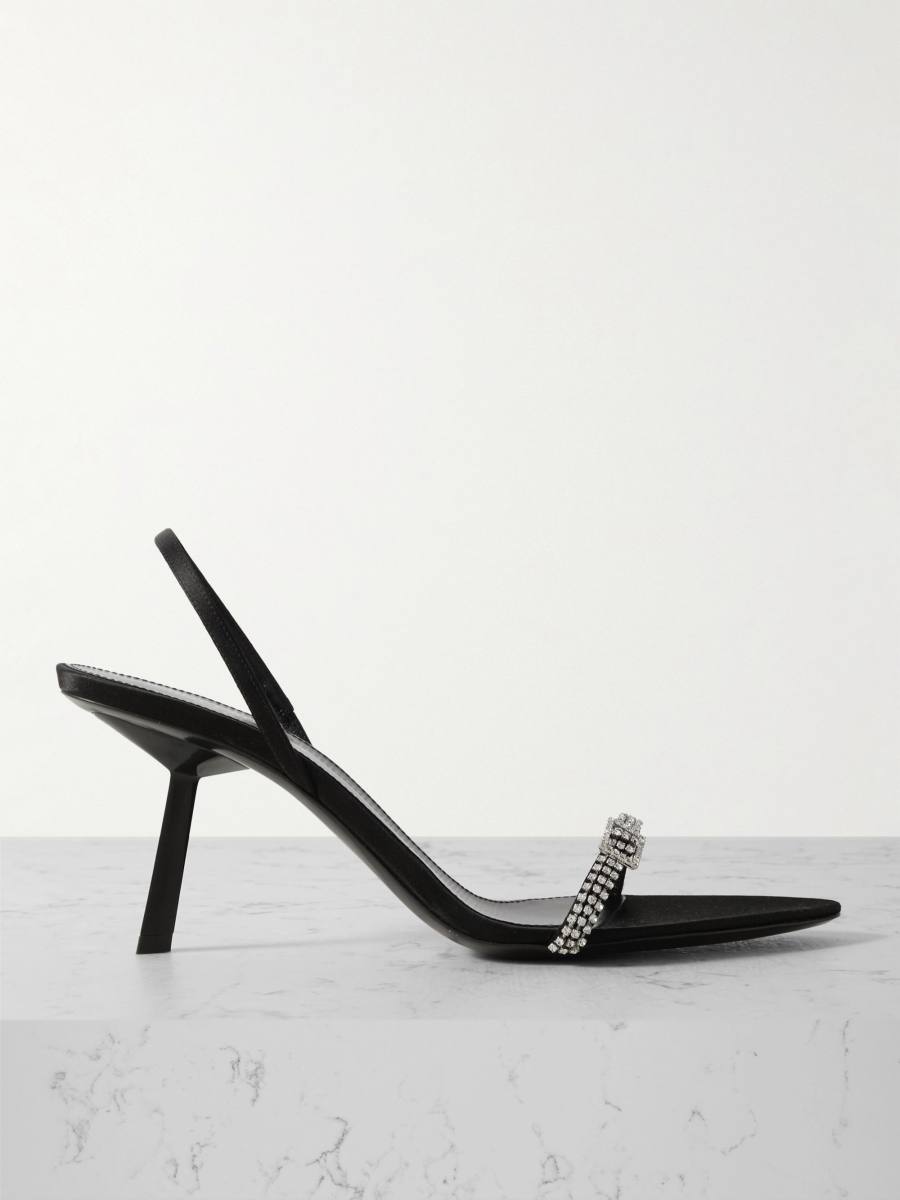Saint Laurent Rendez-Vous crystal-embellished satin slingback sandals