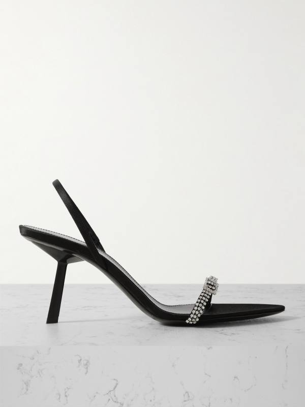 Saint Laurent Rendez-Vous crystal-embellished satin slingback sandals