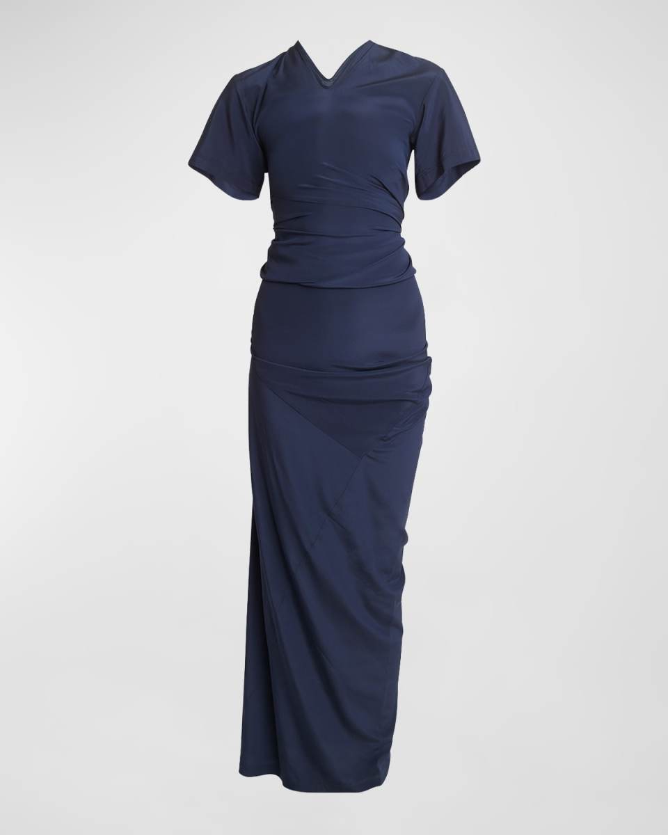Sidney Ruched Slim Self-Tie Silk Dress