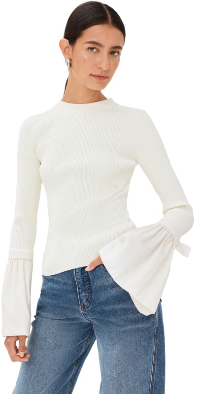 SIMKHAI Agata Long Sleeve Top Ivory