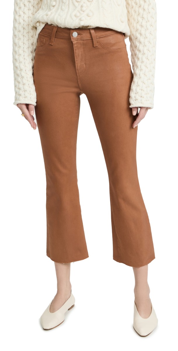 L'AGENCE Kendra High Rise Crop Flare Jeans Java Coated