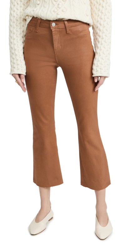 L'AGENCE Kendra High Rise Crop Flare Jeans Java Coated