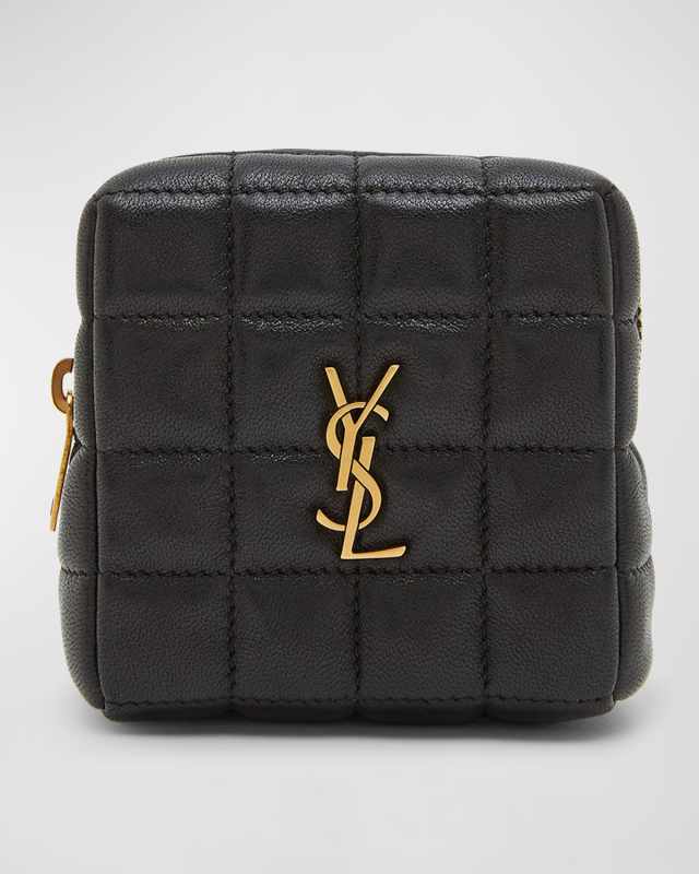 Cassandre Mini YSL Cube Pouch in Quilted Smooth Leather