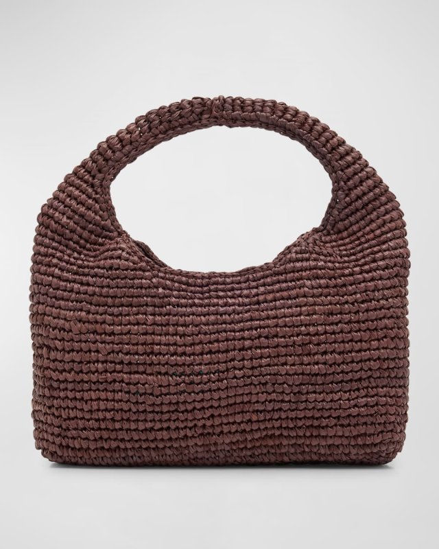 Half Moon Raffia Top-Handle Bag