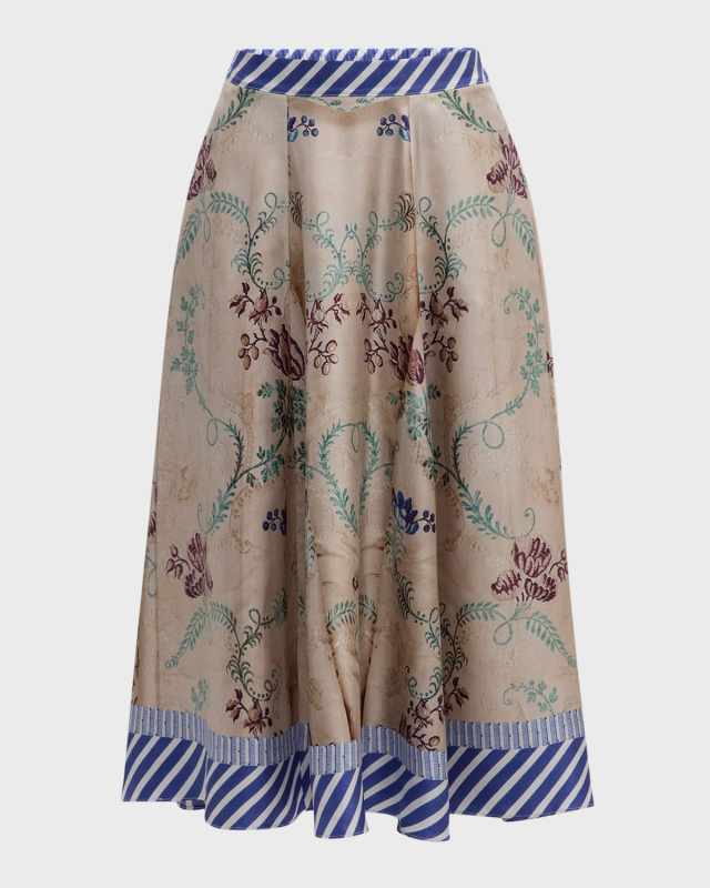A-Line Floral Jacquard Midi Skirt