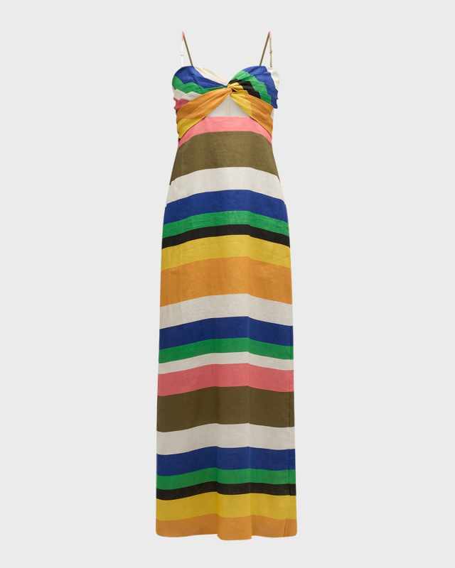 Apia Multicolor Stripe Sleeveless Linen Maxi Dress