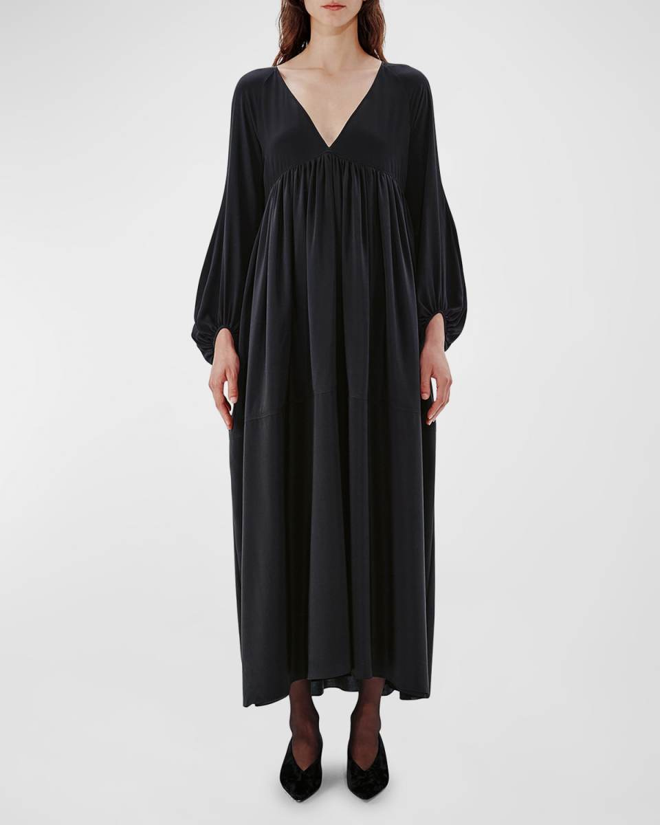 Bishop-Sleeve Empire-Waist Maxi Dress