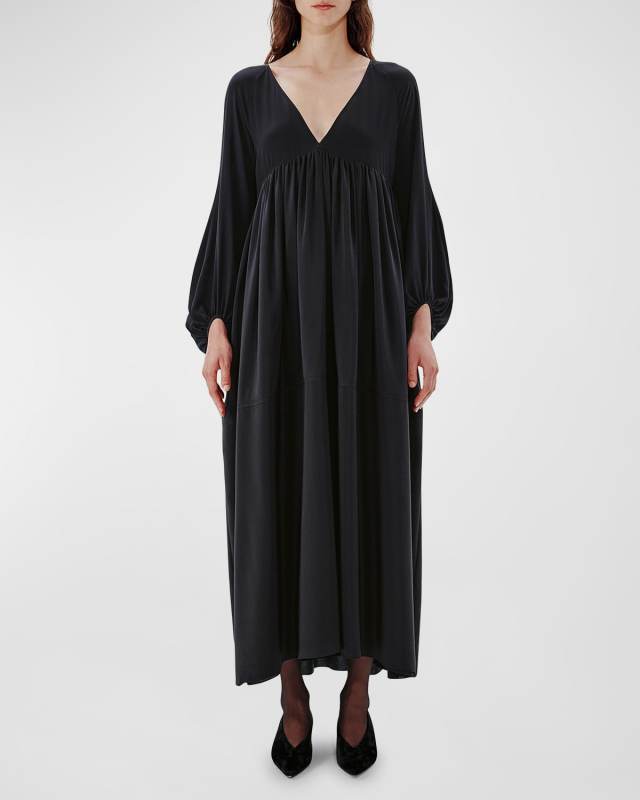 Bishop-Sleeve Empire-Waist Maxi Dress