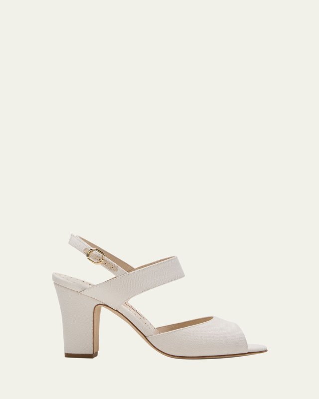 Khiko Cotton Peep-Toe Slingback Sandals