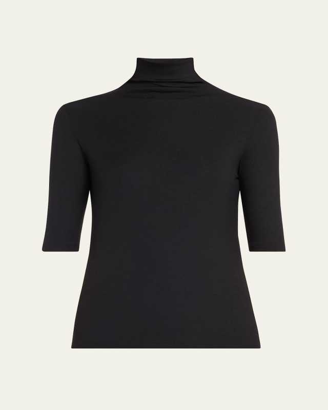 Elbow-Sleeve Turtleneck Top