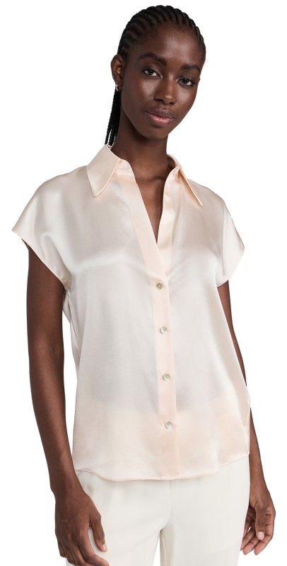 Vince Cap Sleeve Ruched Back Blouse Chiffon