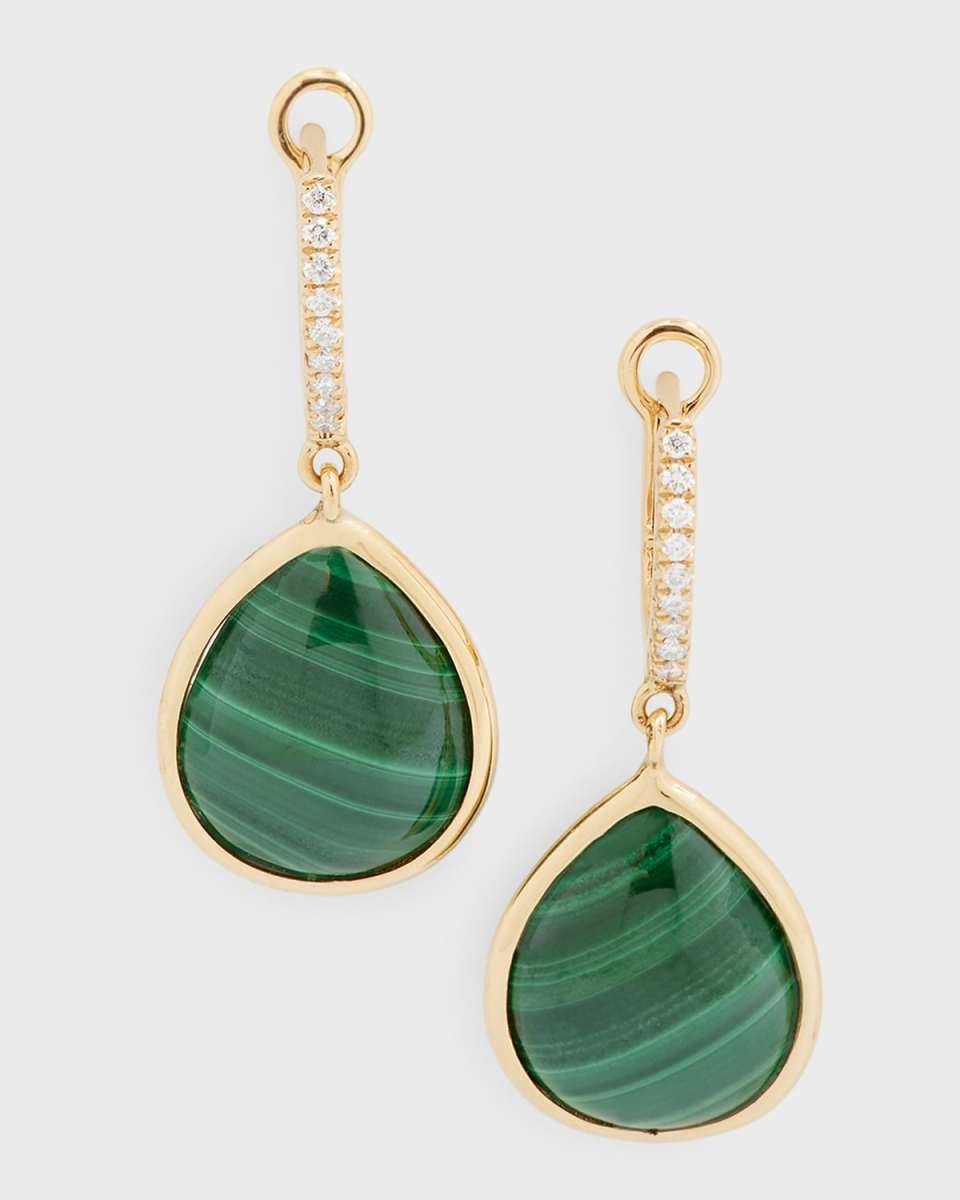 18K Yellow Gold Small Pear-Shape Luna Malachite Earrings with Diamonds