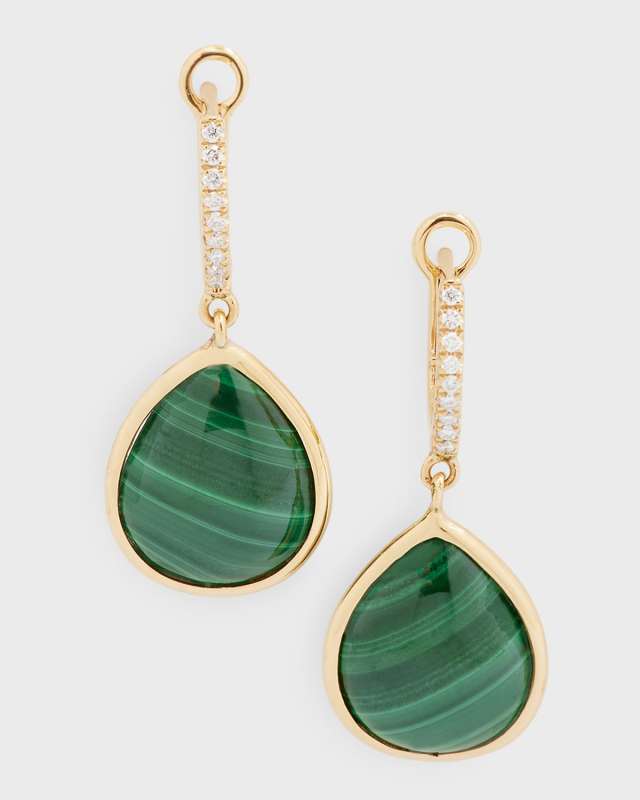18K Yellow Gold Small Pear-Shape Luna Malachite Earrings with Diamonds