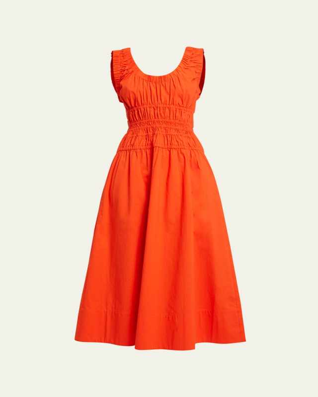 Penny Poplin Smocked A-Line Midi Dress