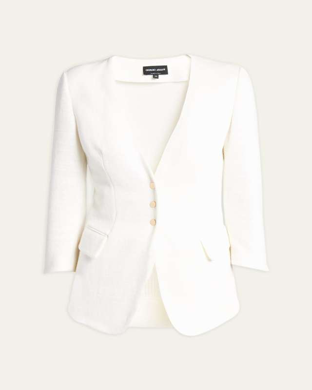 Snap Button Three-Quarter-Sleeve Viscose Blazer